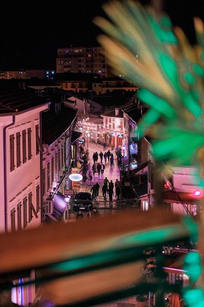 Rooftop view from Scodrinon Hostel at sunset