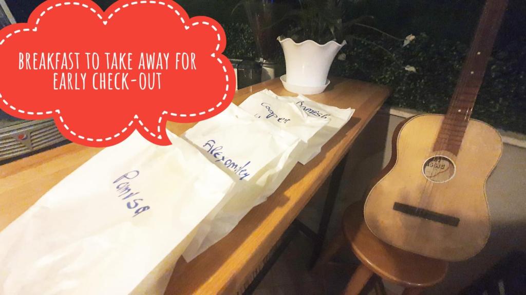 Breakfast spread at Scodrinon Hostel, Shkoder